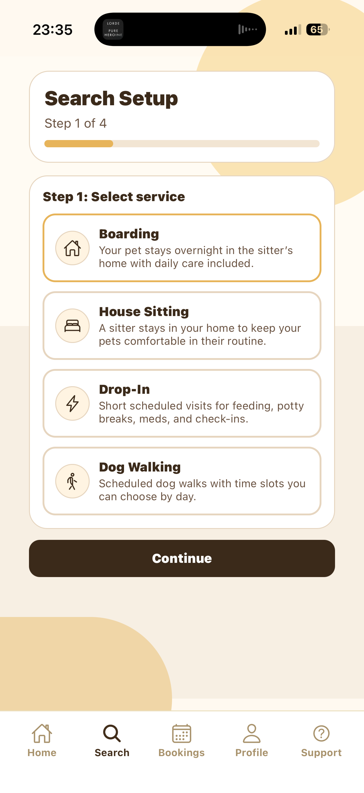 Search Setup Step 1 with Boarding selected