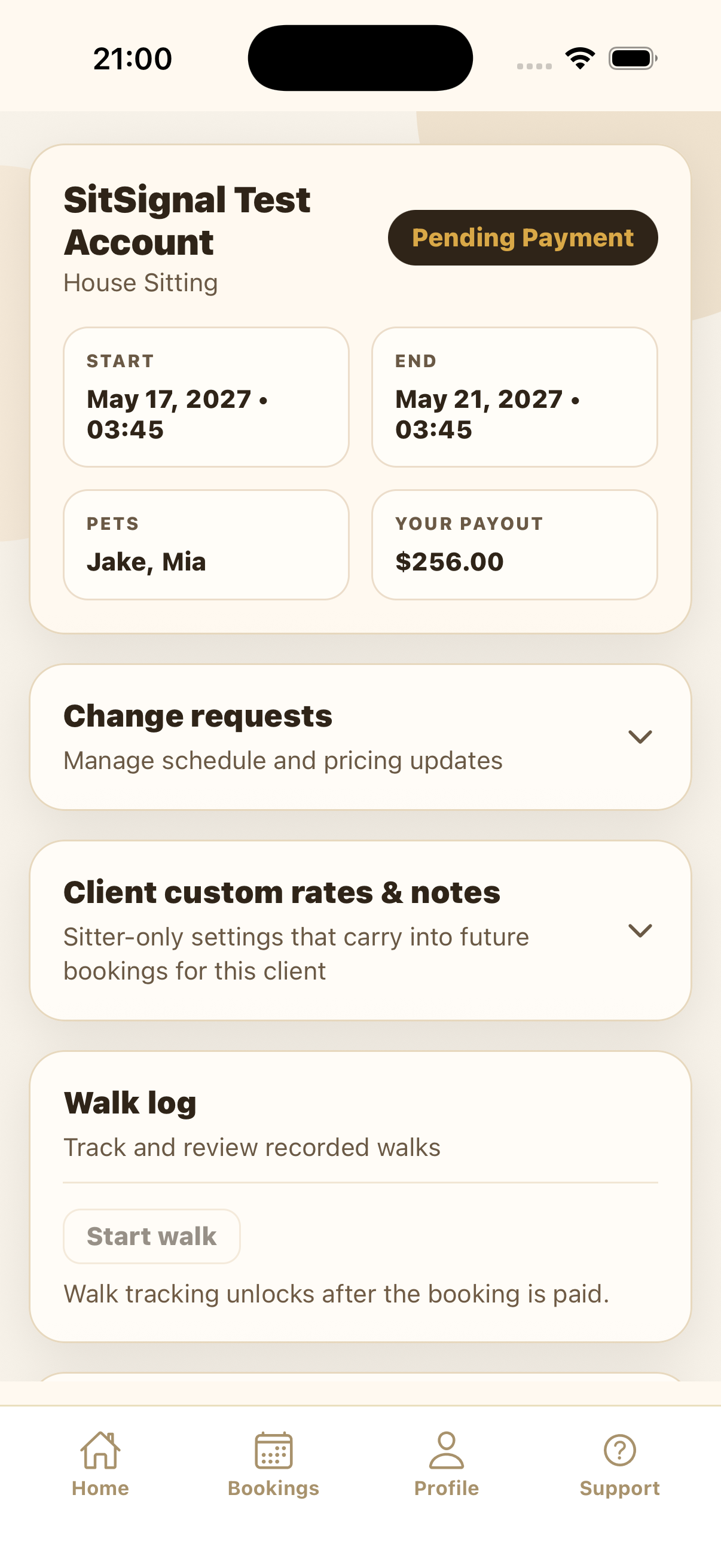 Booking details page near the Daily report section