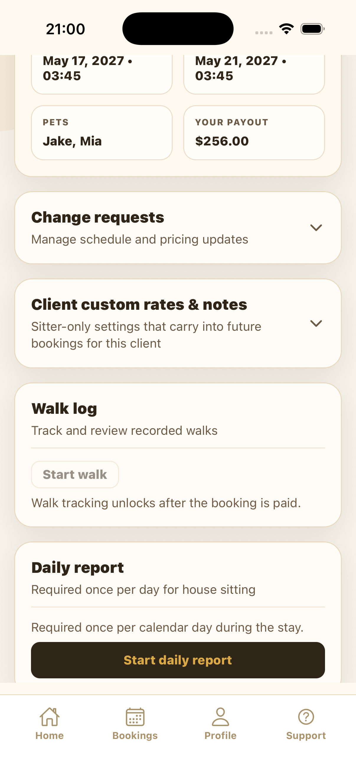 Daily report section with Start daily report button