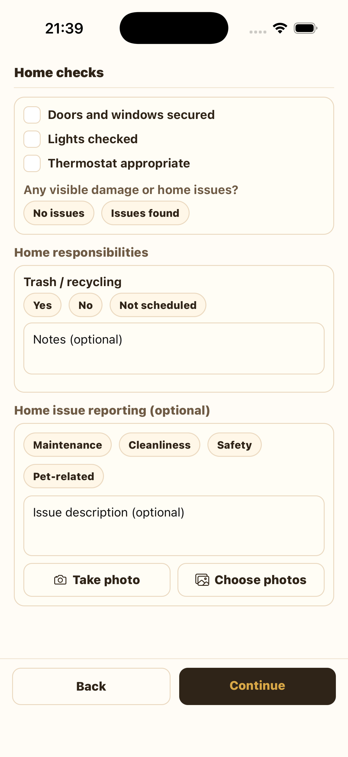 Care and home tab showing home checks before completion