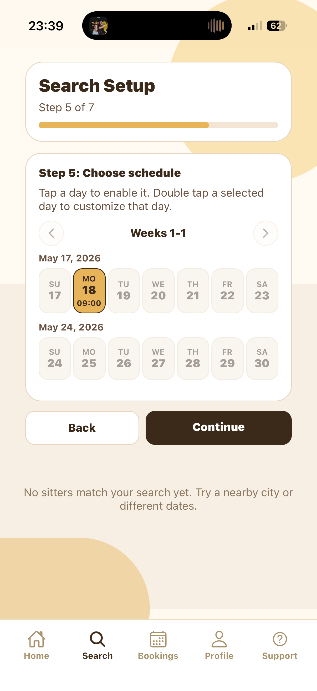 One-walk schedule with one selected date