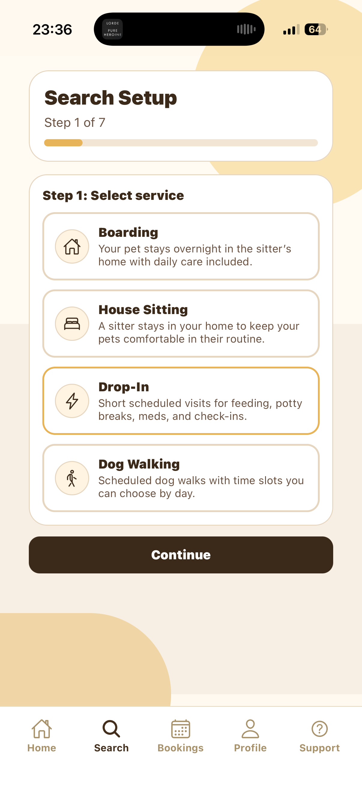 Search Setup Step 1 with Drop-In selected