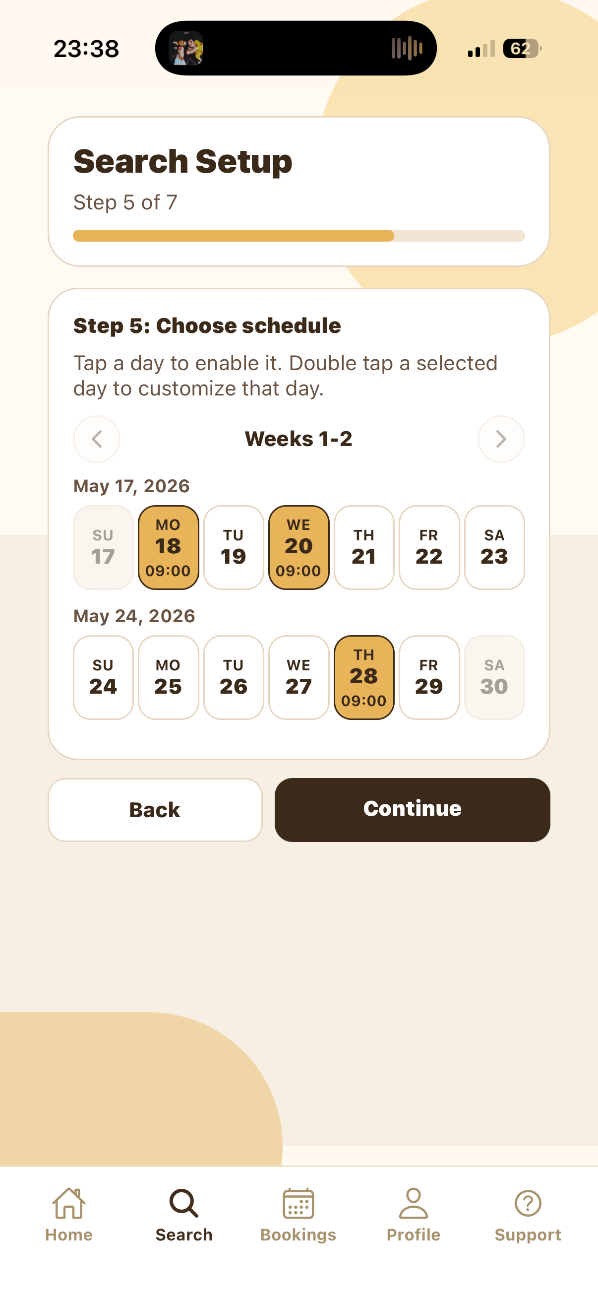 Drop-In schedule with several selected visit days