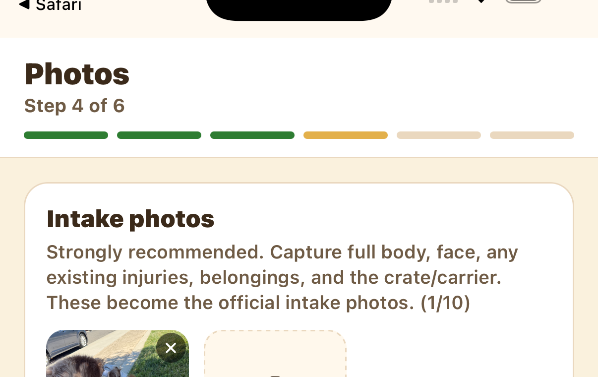 Intake photos step with an Add button