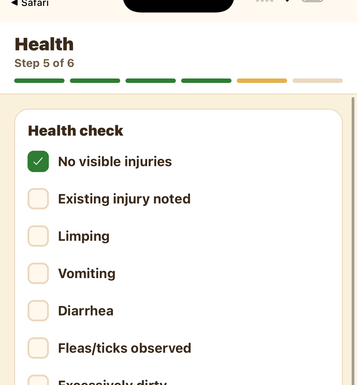 Health check list with behavior and appearance options