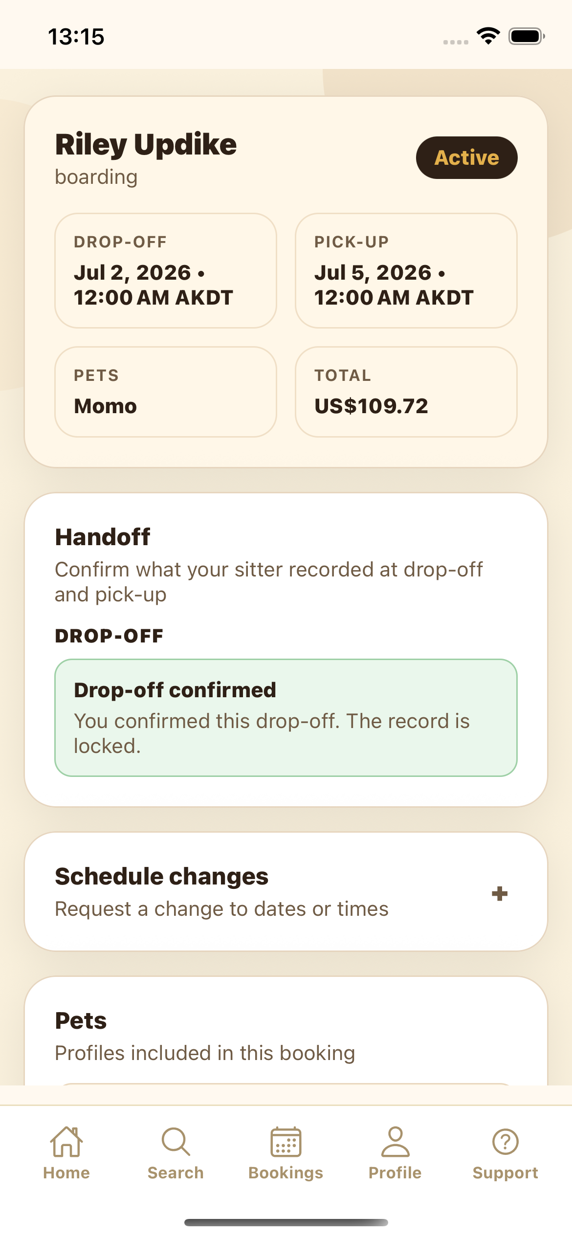 Drop-off confirmed banner noting the record is locked