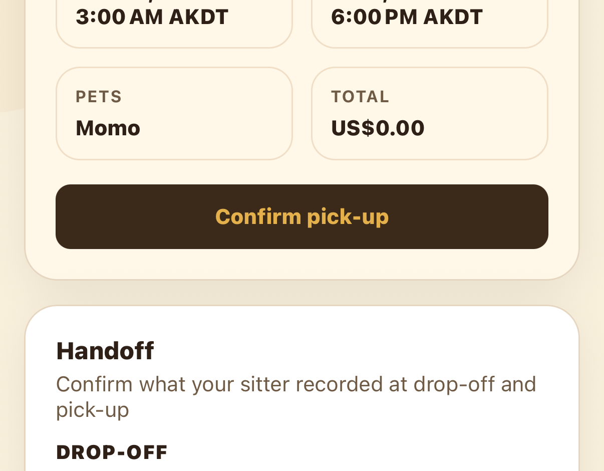 Client Handoff section showing drop-off confirmed and Review pick-up