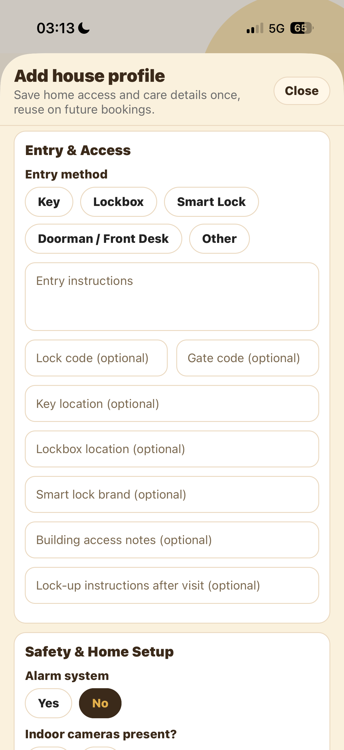 Add house profile entry and access fields