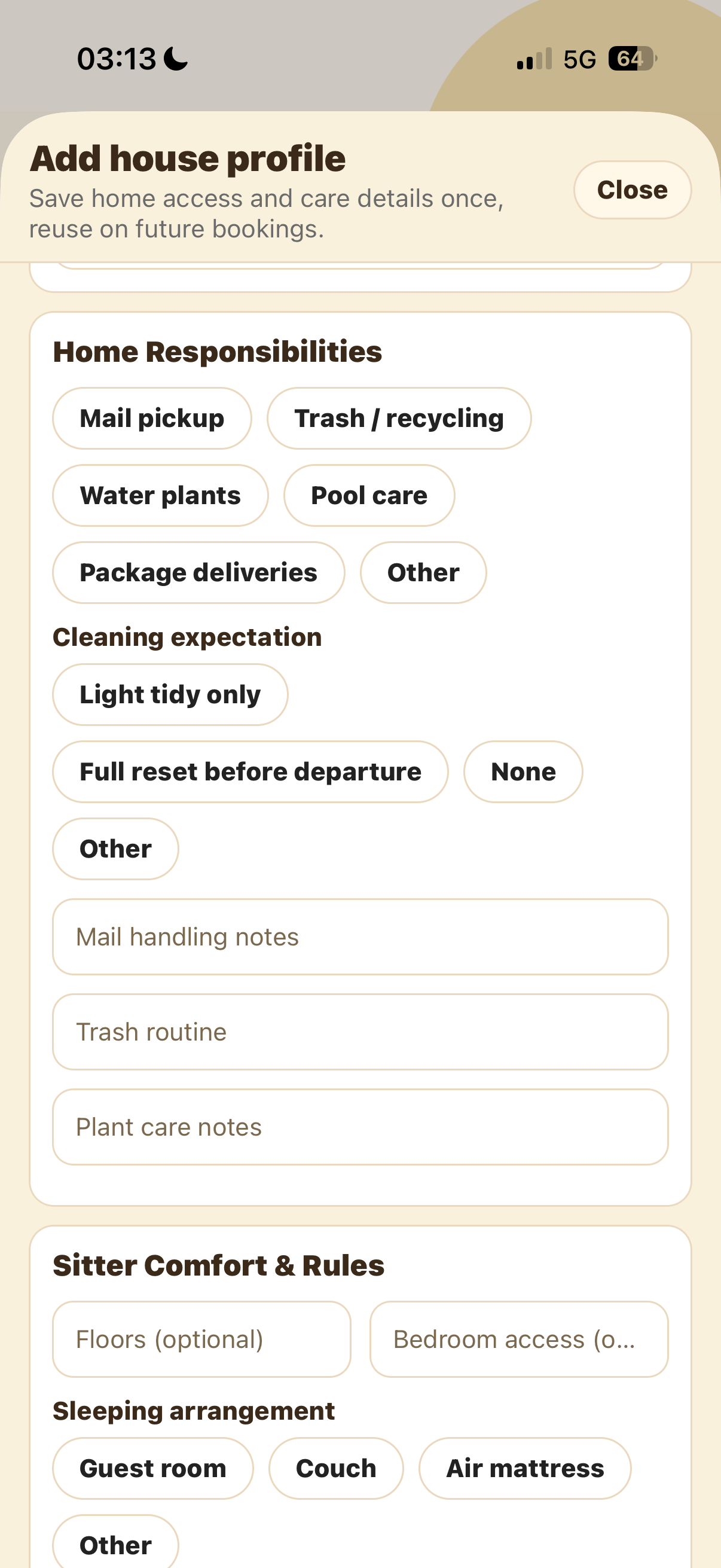 Home Responsibilities and beginning of Sitter Comfort and Rules
