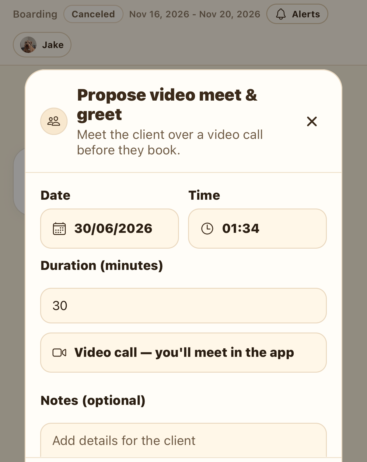 Video meet & greet form noting you'll meet in the app