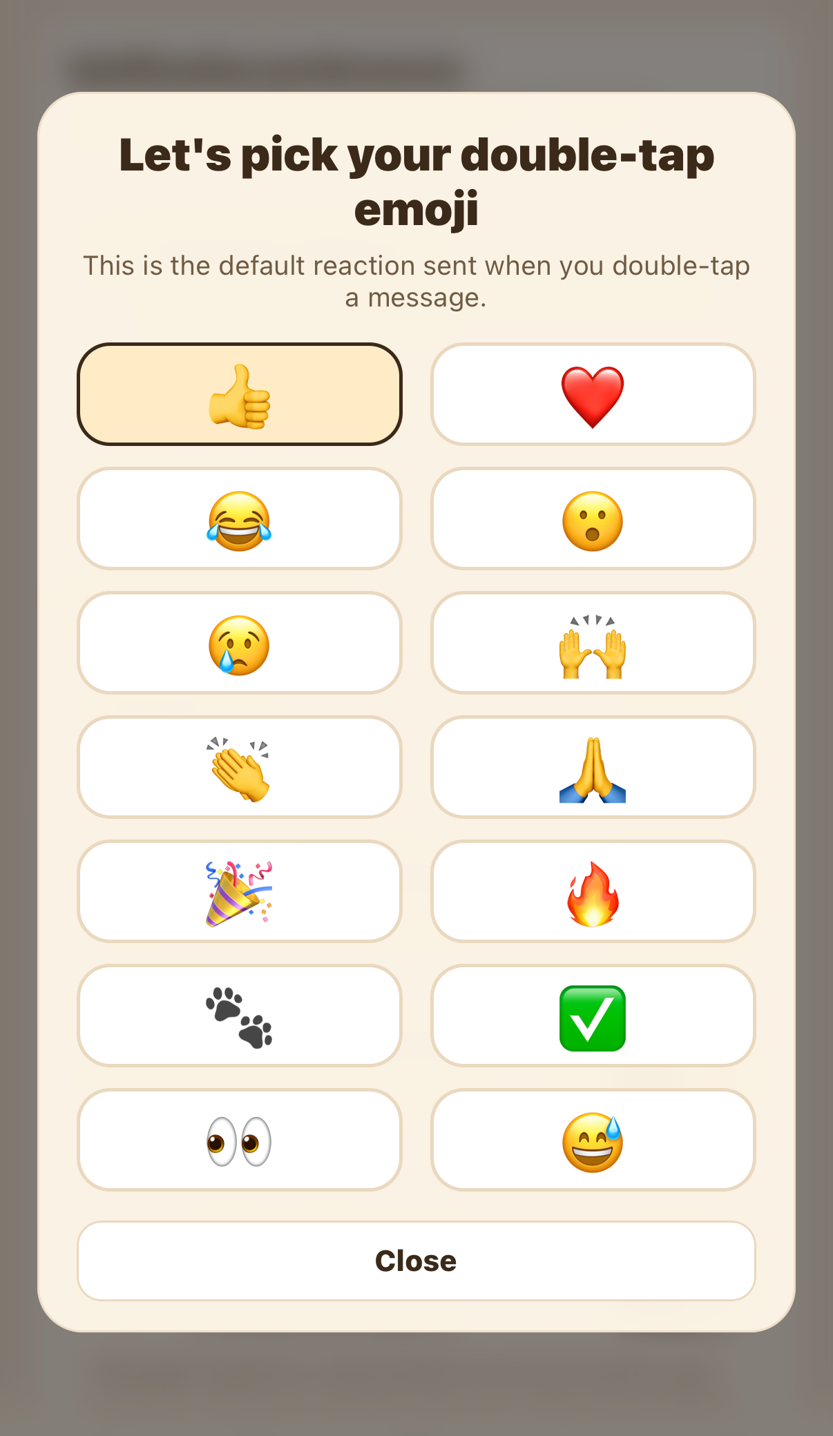 Emoji picker for the default double-tap reaction